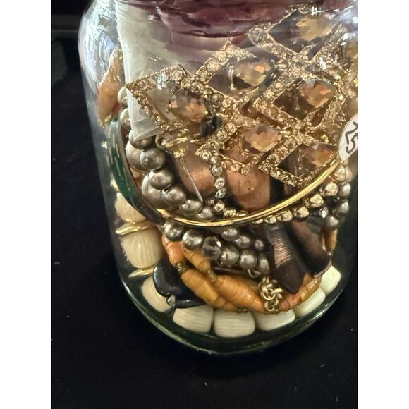 Jewelry Jar Wearable Lot Beads Necklaces Bracelets Earrings Vintage 16oz Jar - Picture 6 of 9